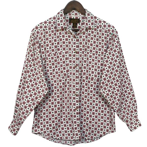 Eddie Bauer‎ Button-Up Shirt Women Size M Multicolor Print Pockets Curved Hem - Picture 1 of 11